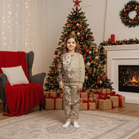 Kia Orana Cook Islands Tapa Floral With Cross Christmas Pajama Set Beige LT7 Kid Beige - Polynesian Pride