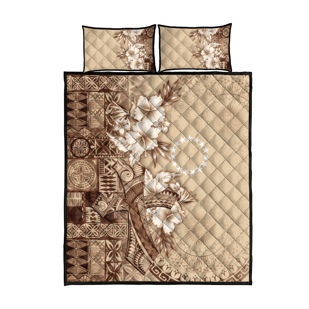 Kia Orana Cook Islands Tapa Floral With Cross Quilt Bed Set Beige LT7 - Polynesian Pride
