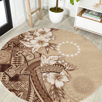 Kia Orana Cook Islands Tapa Floral With Cross Round Carpet Beige