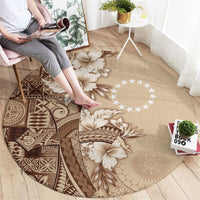 Kia Orana Cook Islands Tapa Floral With Cross Round Carpet Beige