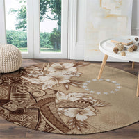 Kia Orana Cook Islands Tapa Floral With Cross Round Carpet Beige