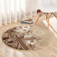 Kia Orana Cook Islands Tapa Floral With Cross Round Carpet Beige