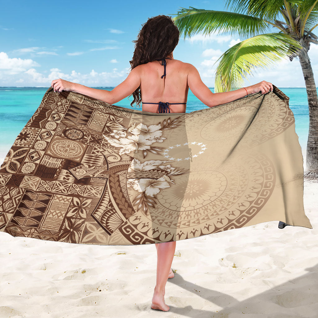 Kia Orana Cook Islands Tapa Floral With Cross Sarong Beige