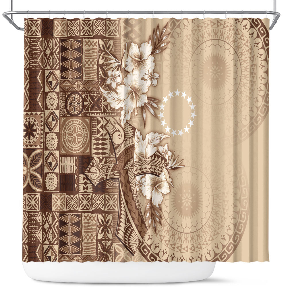 Kia Orana Cook Islands Tapa Floral With Cross Shower Curtain Beige LT7 Beige - Polynesian Pride