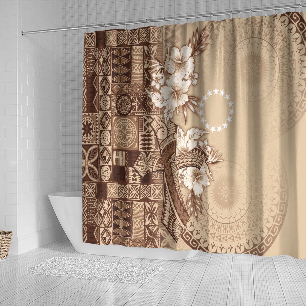 Kia Orana Cook Islands Tapa Floral With Cross Shower Curtain Beige LT7 - Polynesian Pride