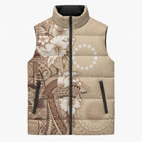 Kia Orana Cook Islands Tapa Floral With Cross Sleeveless Puffer Jacket Beige LT7 Unisex Beige - Polynesian Pride