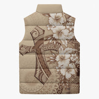 Kia Orana Cook Islands Tapa Floral With Cross Sleeveless Puffer Jacket Beige LT7 - Polynesian Pride