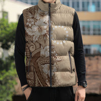 Kia Orana Cook Islands Tapa Floral With Cross Sleeveless Puffer Jacket Beige LT7 - Polynesian Pride