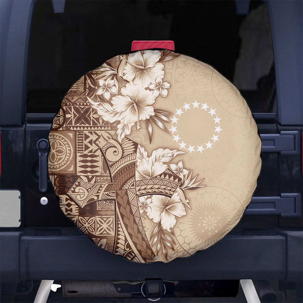 Kia Orana Cook Islands Tapa Floral With Cross Spare Tire Cover Beige LT7 No hole Beige - Polynesian Pride