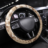 Kia Orana Cook Islands Tapa Floral With Cross Steering Wheel Cover Beige LT7 Universal Fit Beige - Polynesian Pride