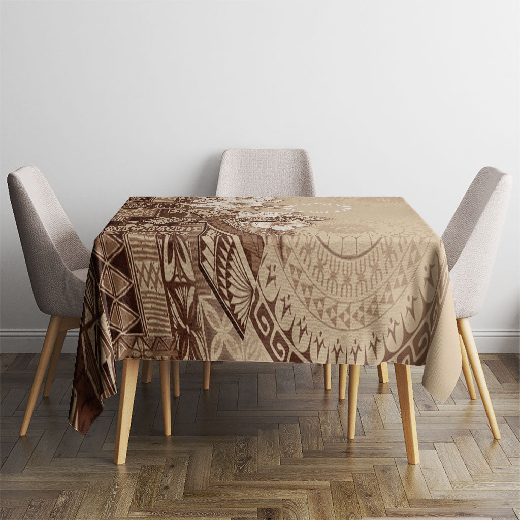 Kia Orana Cook Islands Tapa Floral With Cross Tablecloth Beige