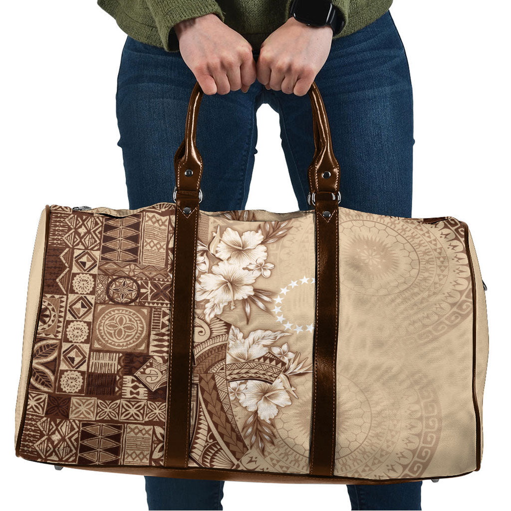Kia Orana Cook Islands Tapa Floral With Cross Travel Bag Beige