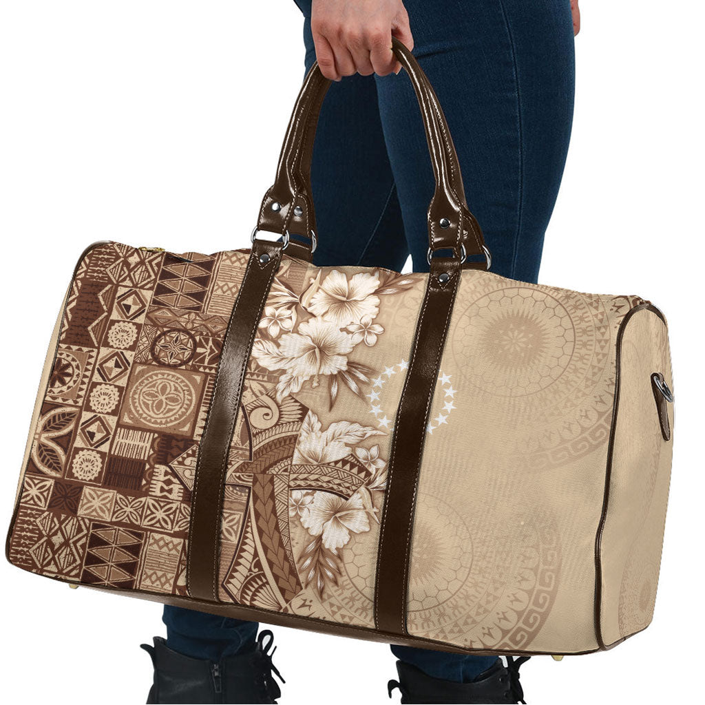 Kia Orana Cook Islands Tapa Floral With Cross Travel Bag Beige LT7 - Polynesian Pride