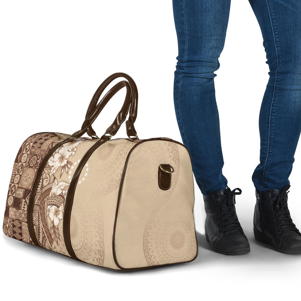 Kia Orana Cook Islands Tapa Floral With Cross Travel Bag Beige LT7 - Polynesian Pride