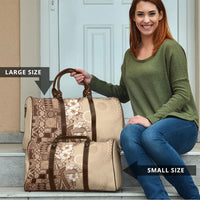 Kia Orana Cook Islands Tapa Floral With Cross Travel Bag Beige LT7 - Polynesian Pride