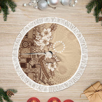Kia Orana Cook Islands Tapa Floral With Cross Tree Skirt Beige LT7 Fringed Beige - Polynesian Pride
