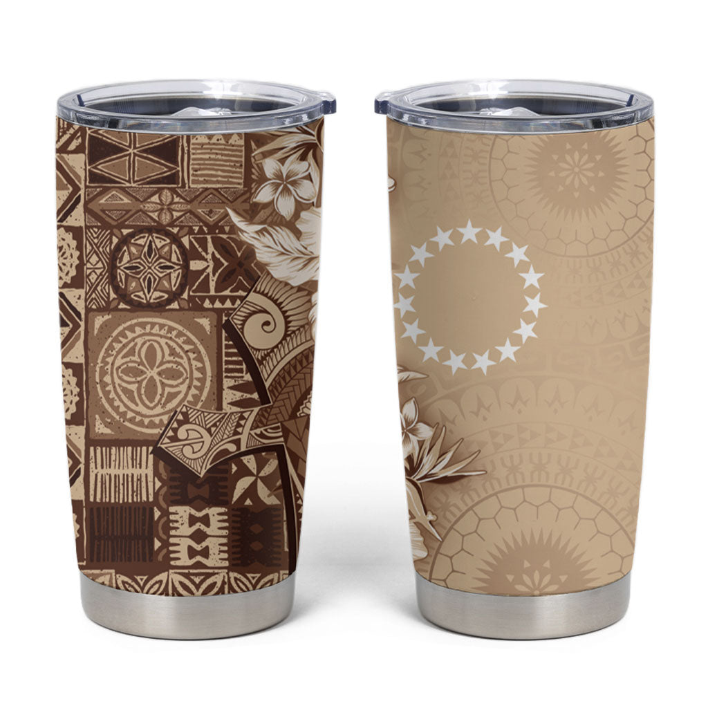 Kia Orana Cook Islands Tapa Floral With Cross Tumbler Cup Beige LT7 Beige - Polynesian Pride
