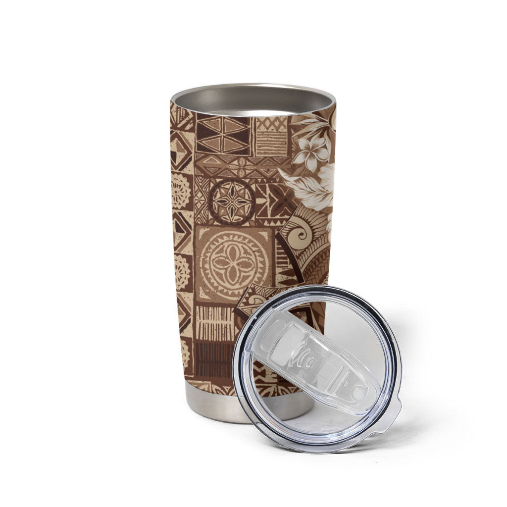 Kia Orana Cook Islands Tapa Floral With Cross Tumbler Cup Beige LT7 - Polynesian Pride