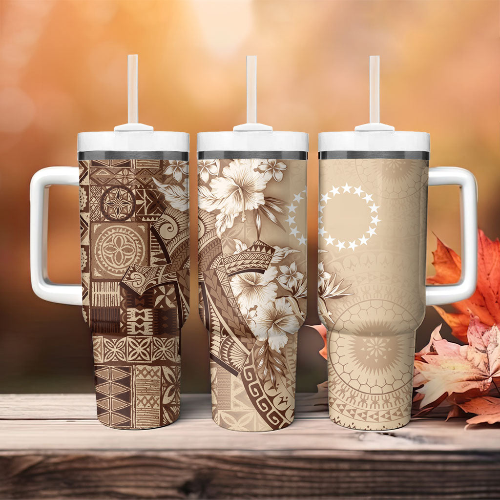 Kia Orana Cook Islands Tapa Floral With Cross Tumbler With Handle Beige LT7 - Polynesian Pride