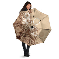 Kia Orana Cook Islands Tapa Floral With Cross Umbrella Beige