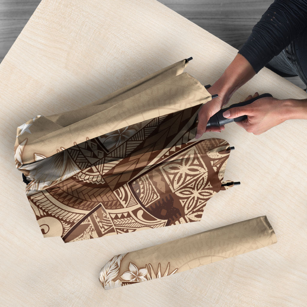 Kia Orana Cook Islands Tapa Floral With Cross Umbrella Beige