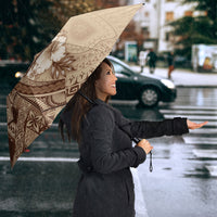Kia Orana Cook Islands Tapa Floral With Cross Umbrella Beige