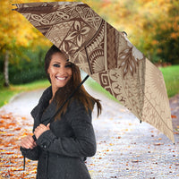 Kia Orana Cook Islands Tapa Floral With Cross Umbrella Beige