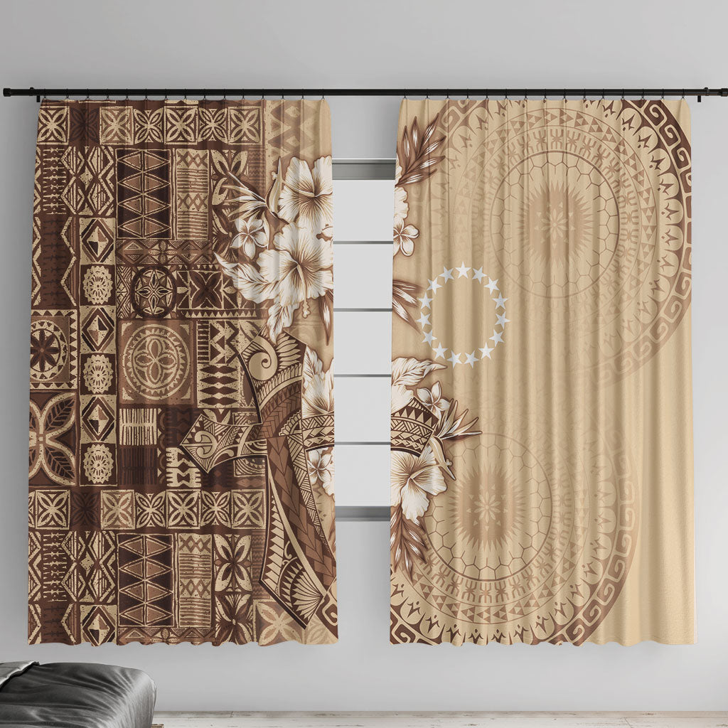 Kia Orana Cook Islands Tapa Floral With Cross Window Curtain Beige