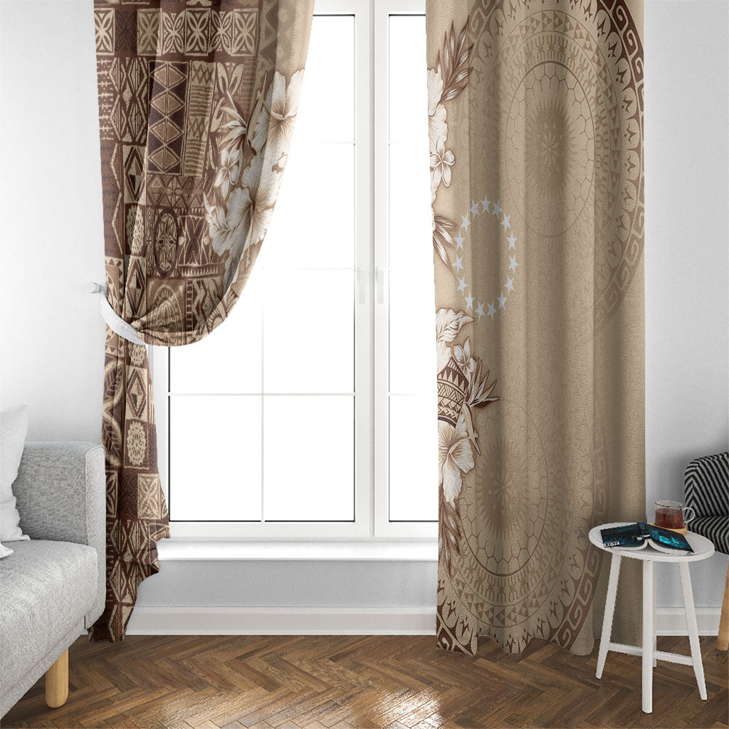 Kia Orana Cook Islands Tapa Floral With Cross Window Curtain Beige