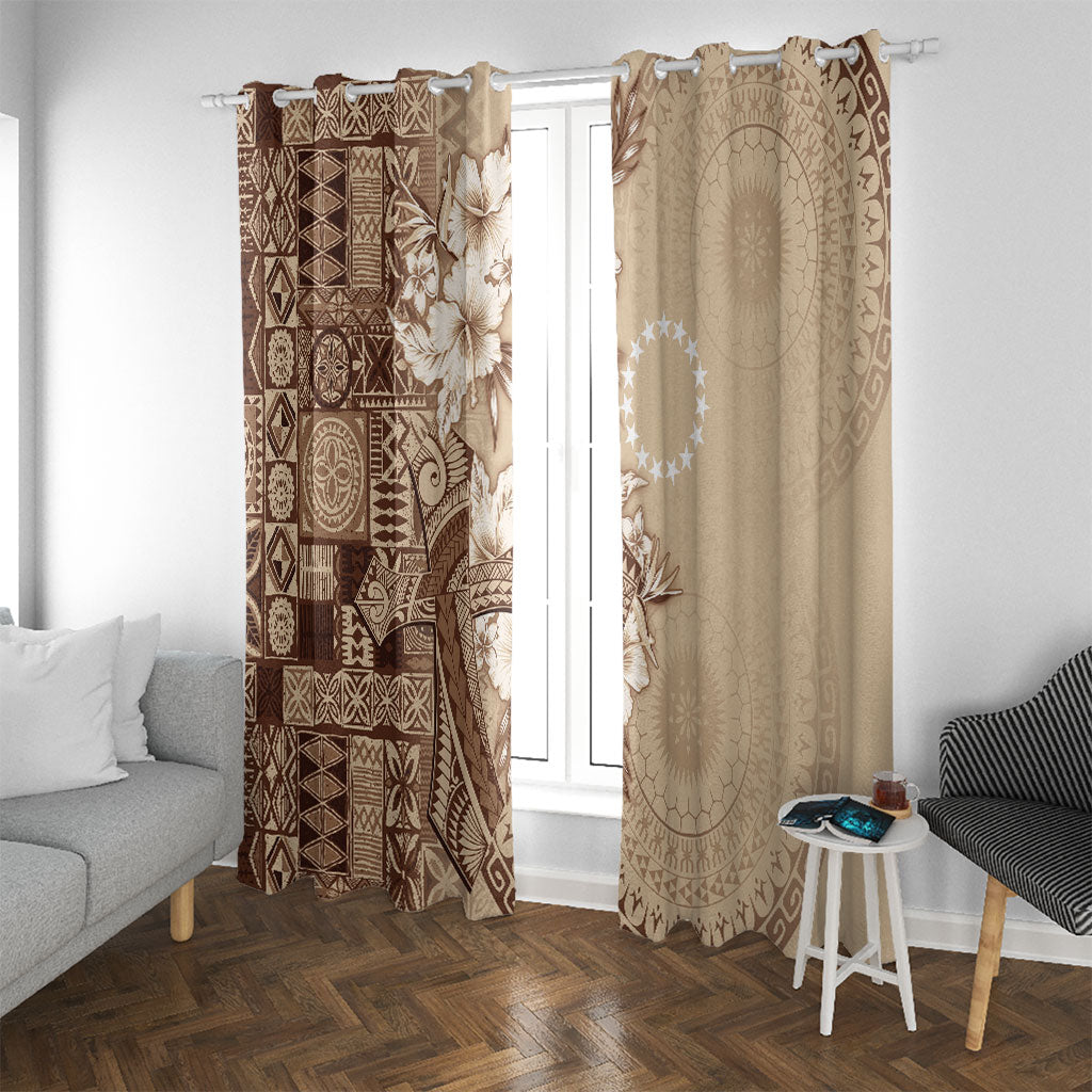 Kia Orana Cook Islands Tapa Floral With Cross Window Curtain Beige