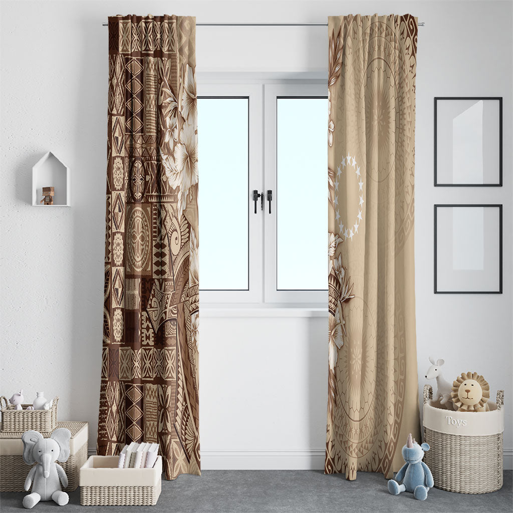 Kia Orana Cook Islands Tapa Floral With Cross Window Curtain Beige