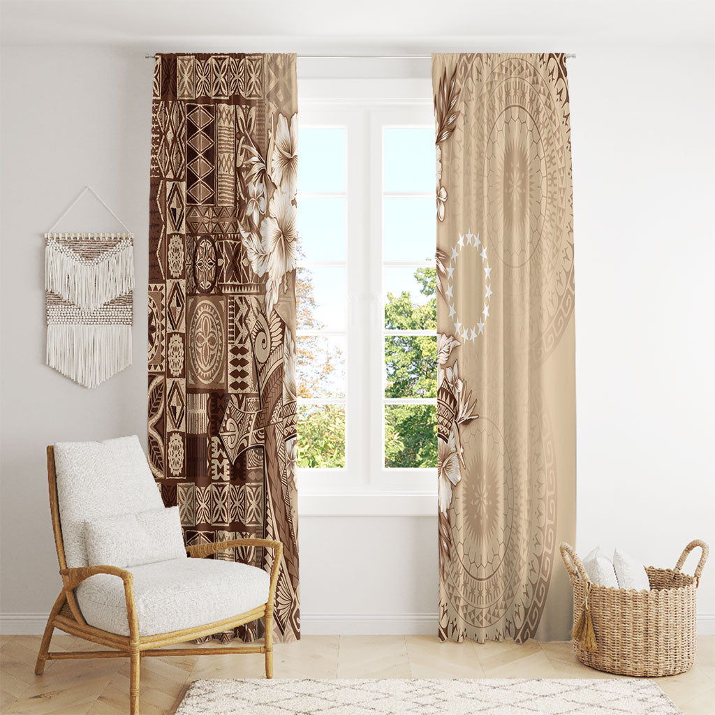 Kia Orana Cook Islands Tapa Floral With Cross Window Curtain Beige
