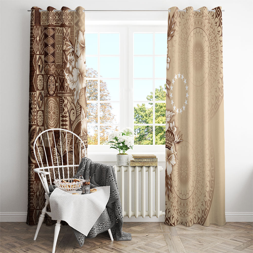Kia Orana Cook Islands Tapa Floral With Cross Window Curtain Beige