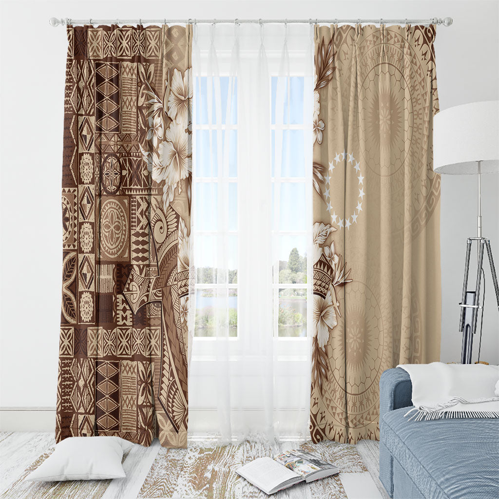 Kia Orana Cook Islands Tapa Floral With Cross Window Curtain Beige