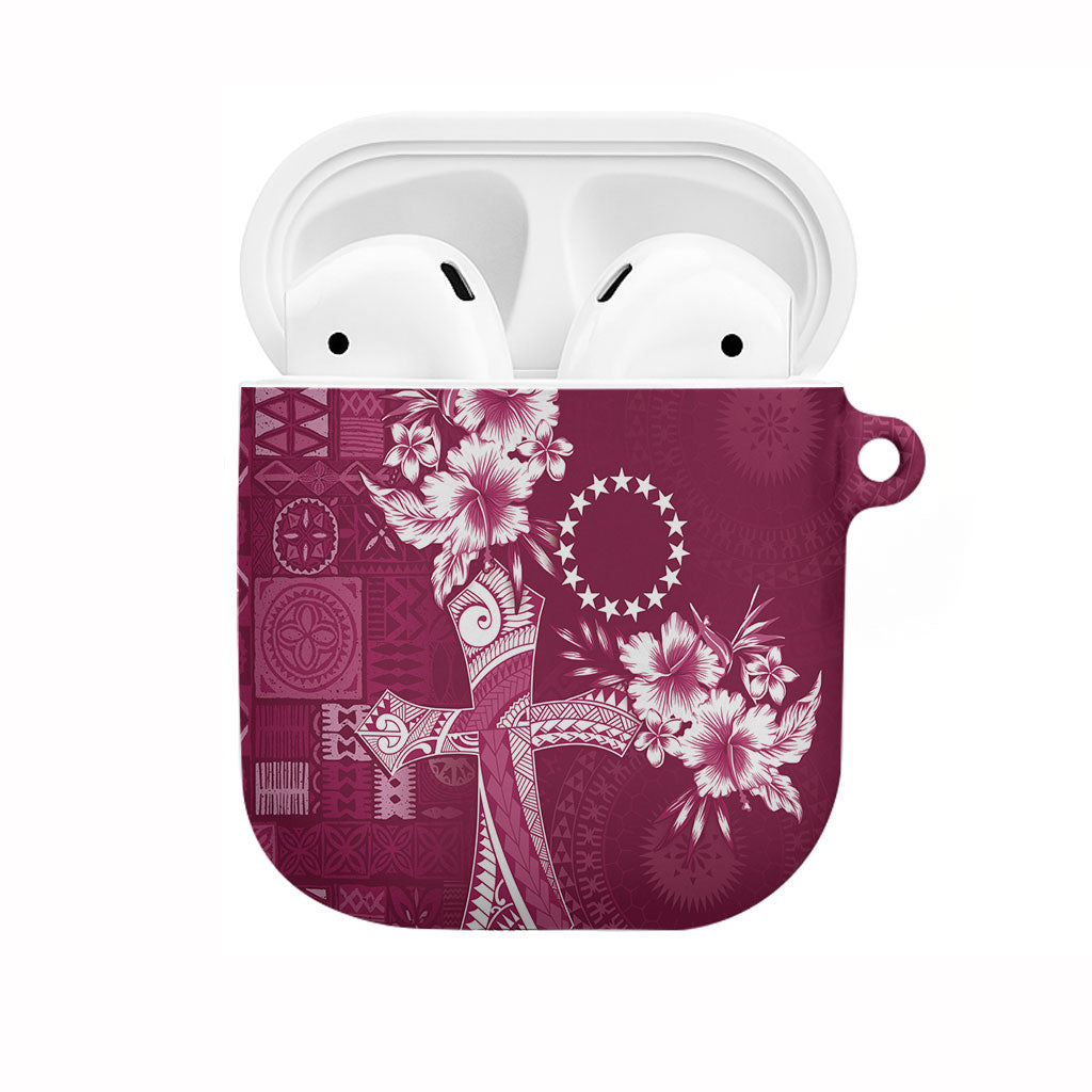 Kia Orana Cook Islands Tapa Floral With Cross AirPods Case Maroon LT7 Maroon - Polynesian Pride