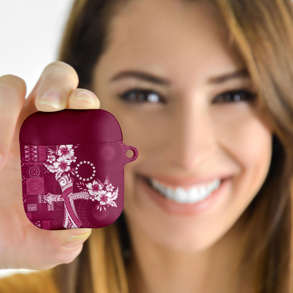 Kia Orana Cook Islands Tapa Floral With Cross AirPods Case Maroon LT7 - Polynesian Pride