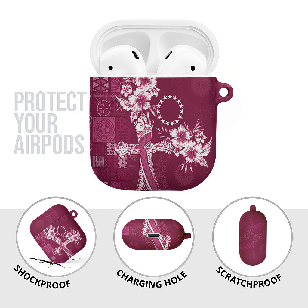 Kia Orana Cook Islands Tapa Floral With Cross AirPods Case Maroon LT7 - Polynesian Pride