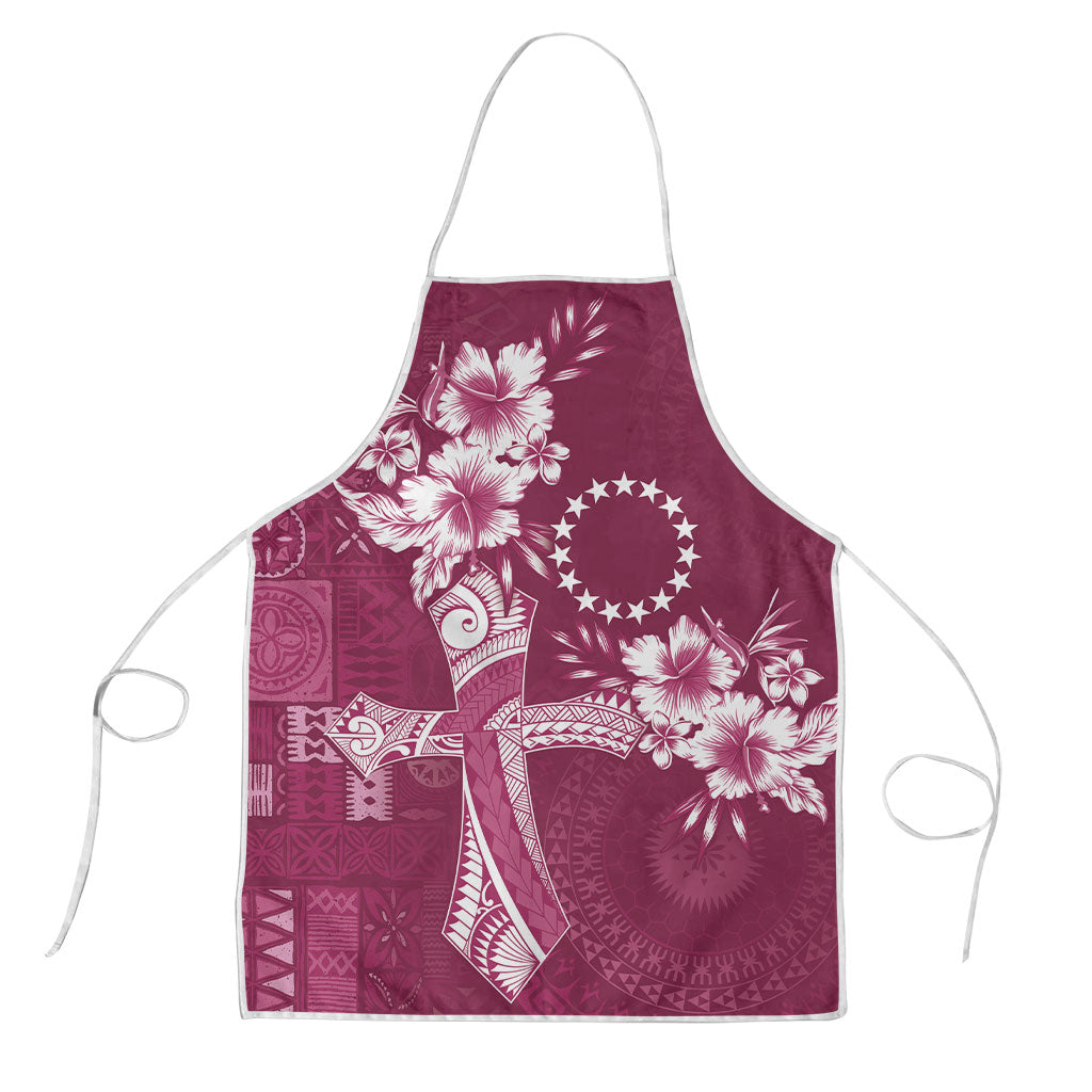 Kia Orana Cook Islands Tapa Floral With Cross Apron Maroon
