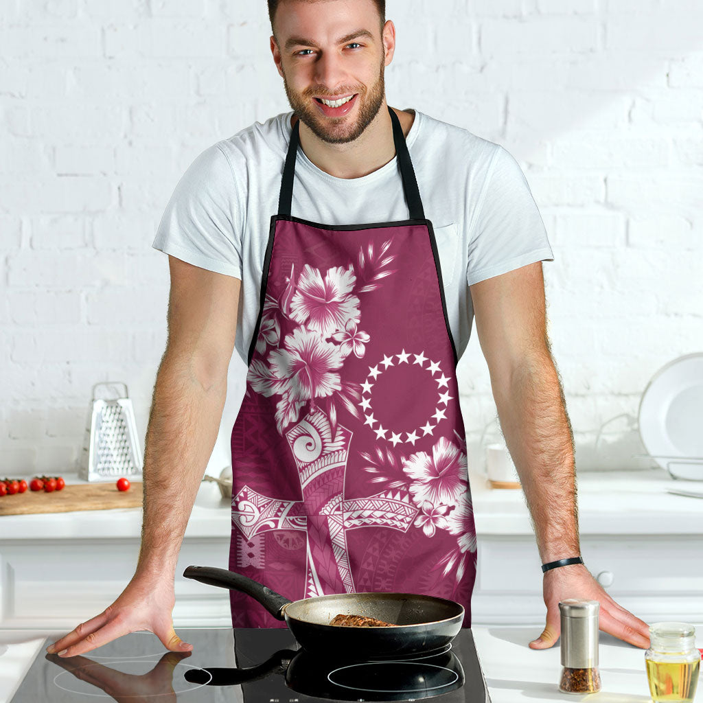 Kia Orana Cook Islands Tapa Floral With Cross Apron Maroon