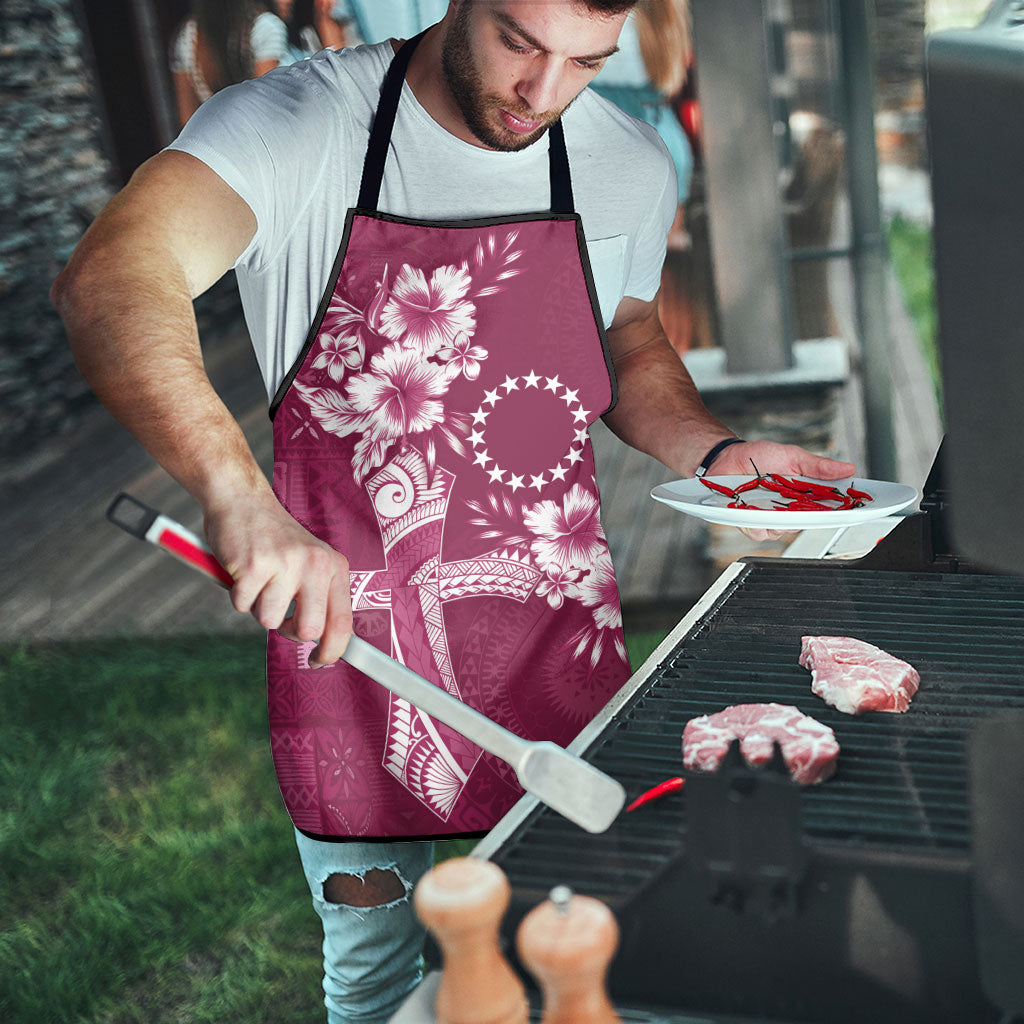 Kia Orana Cook Islands Tapa Floral With Cross Apron Maroon