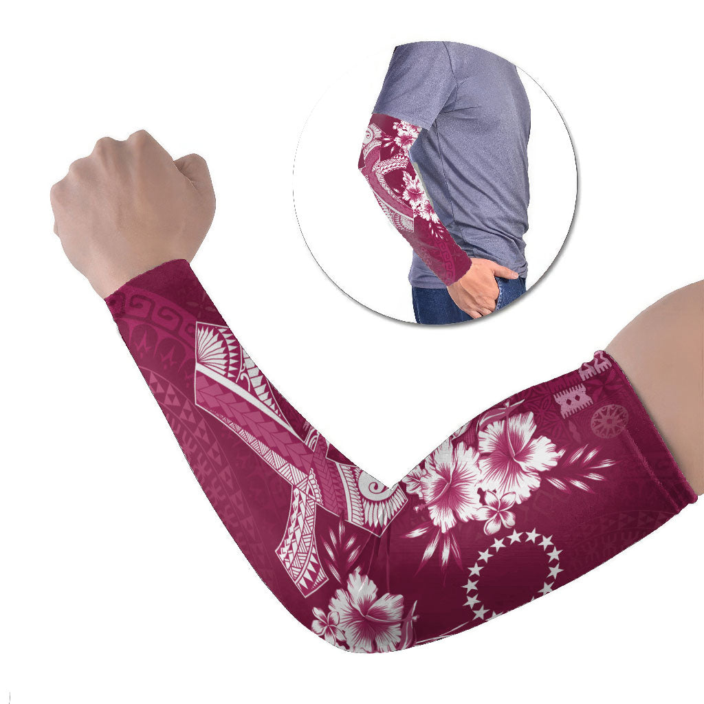 Kia Orana Cook Islands Tapa Floral With Cross Arm Sleeves Maroon