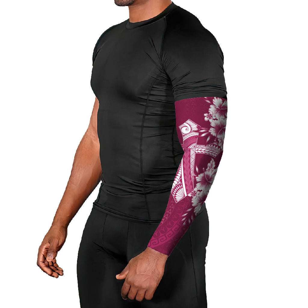 Kia Orana Cook Islands Tapa Floral With Cross Arm Sleeves Maroon