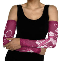 Kia Orana Cook Islands Tapa Floral With Cross Arm Sleeves Maroon