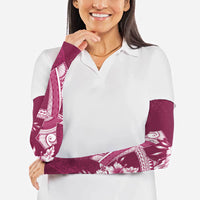 Kia Orana Cook Islands Tapa Floral With Cross Arm Sleeves Maroon