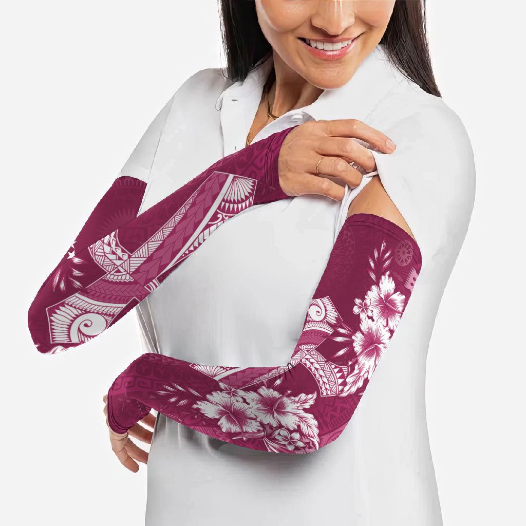 Kia Orana Cook Islands Tapa Floral With Cross Arm Sleeves Maroon
