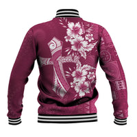 Kia Orana Cook Islands Tapa Floral With Cross Baseball Jacket Maroon
