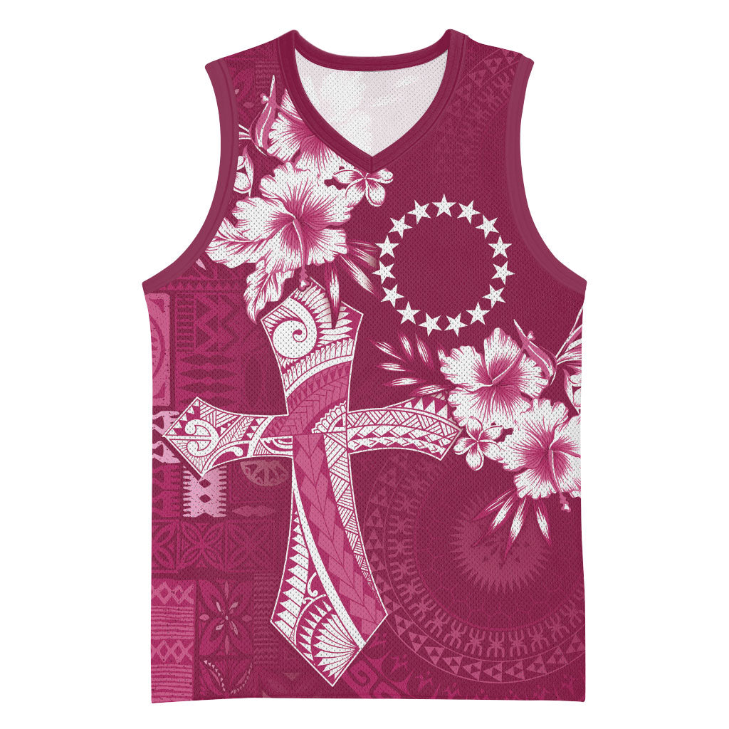 Kia Orana Cook Islands Tapa Floral With Cross Basketball Jersey Maroon LT7 Unisex Maroon - Polynesian Pride