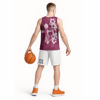 Kia Orana Cook Islands Tapa Floral With Cross Basketball Jersey Maroon LT7 - Polynesian Pride