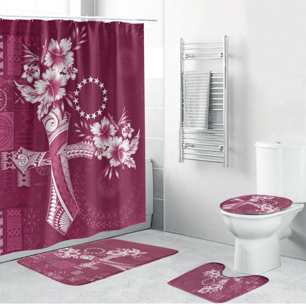 Kia Orana Cook Islands Tapa Floral With Cross Bathroom Set Maroon LT7 Bathroom Set (4 pcs) Maroon - Polynesian Pride