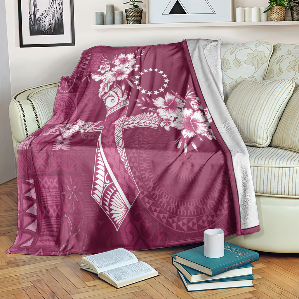 Kia Orana Cook Islands Tapa Floral With Cross Blanket Maroon